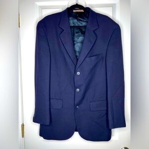 Linea Uomo Cellini Mens 38R 100% Wool Navy Blue Suit Jacket 2-Button Blazer 38